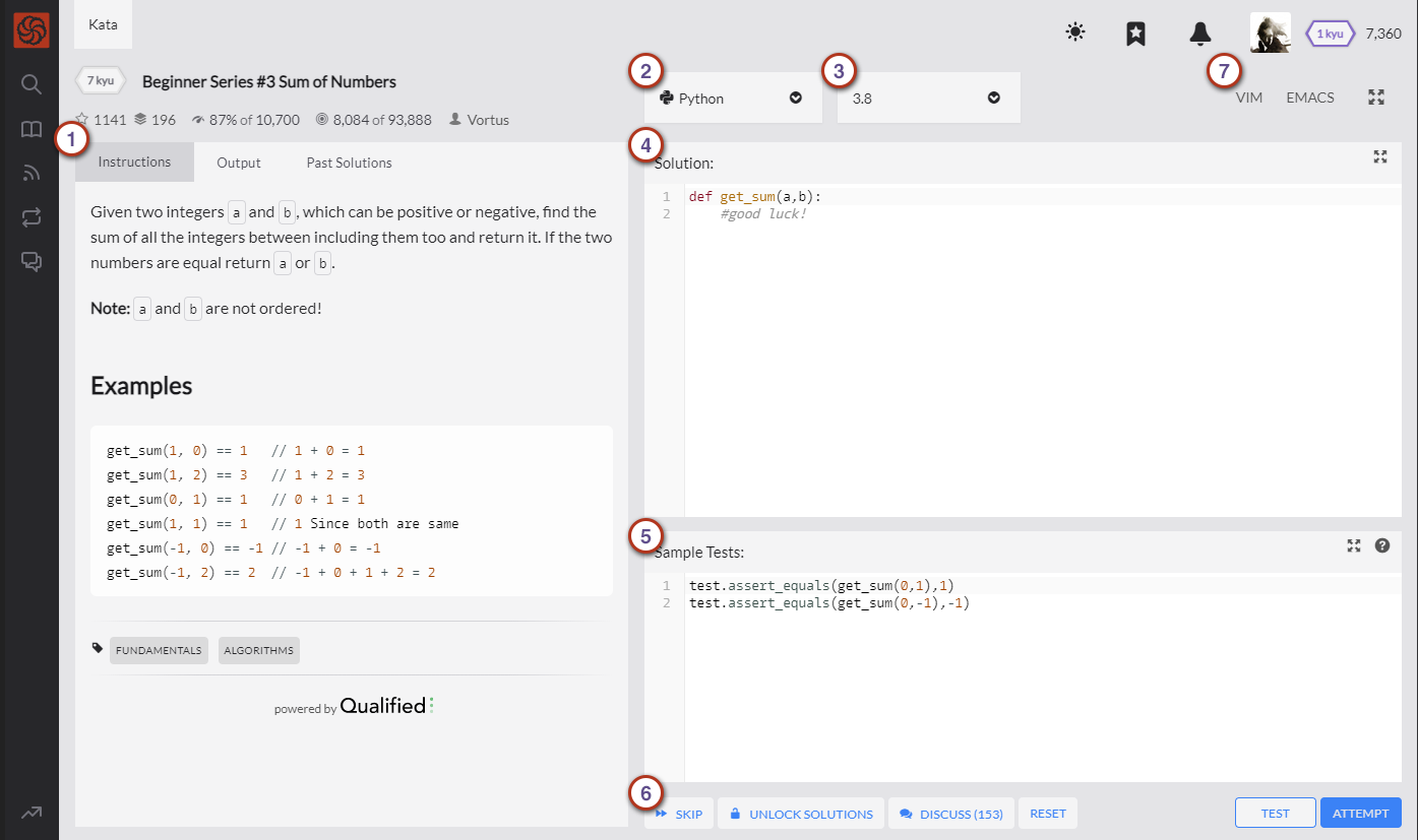 Kata trainer interface